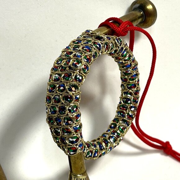 Vintage Bejeweled Brass Bugle Horn Christmas Ornaments set of 2 - Picture 6 of 6